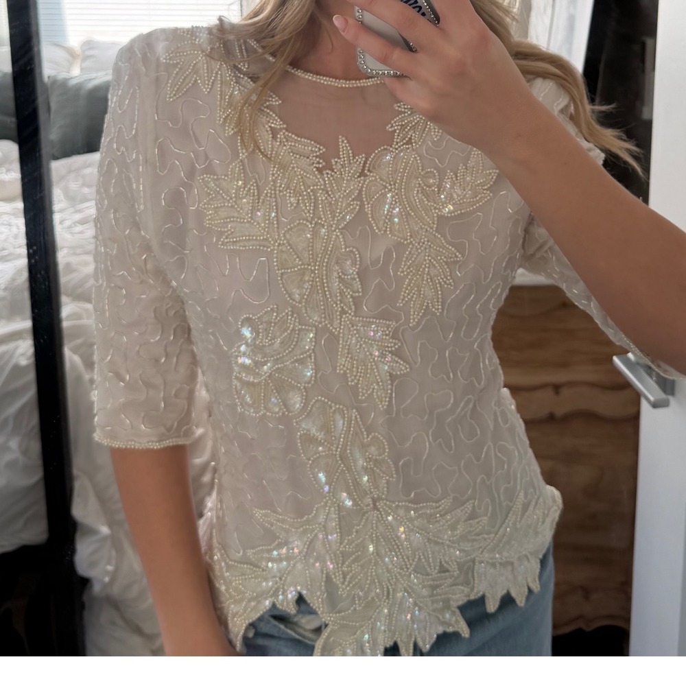Vintage James River Traders 100% Silk Beaded Evening Top‎